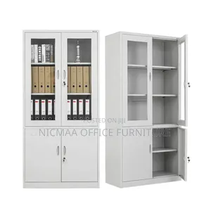 File Cabinet: Half Glass Metal Office Storage Cupboard