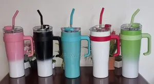 Stainless Steel Thermocups With Steel Straws