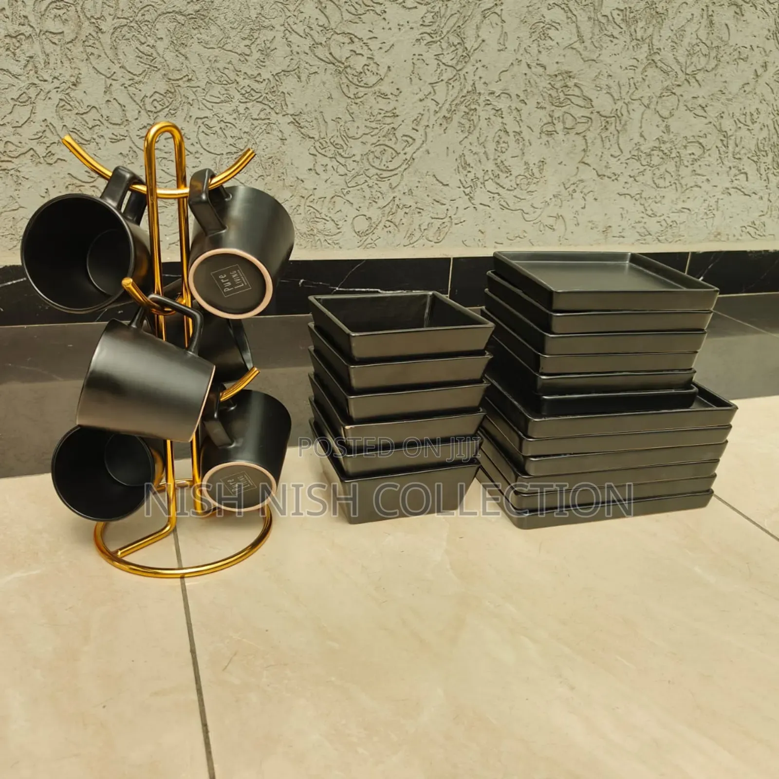 24 Pieces European Style Black Dinner Set