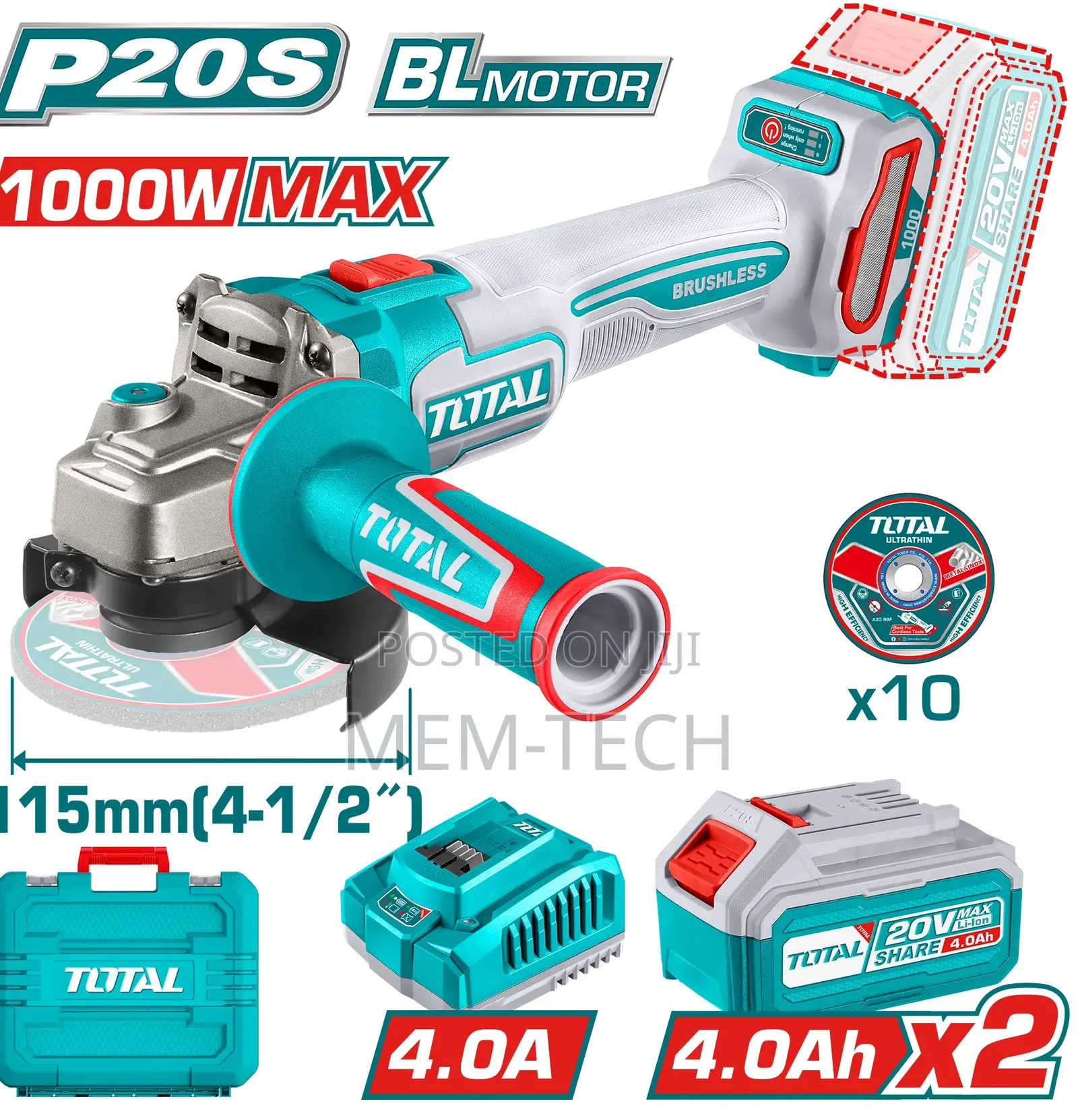 Total Tagli271532 Cordless Angle Grinder 1000w 20v