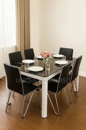 Tampered Glass Top 6 Seater Dining Set 
 Leather Upholstery