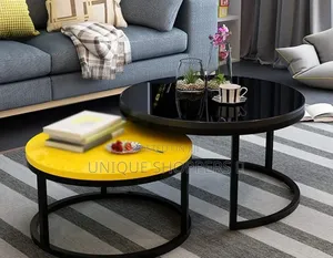 Glass Nesting Stool 2pc Set With Black Stands