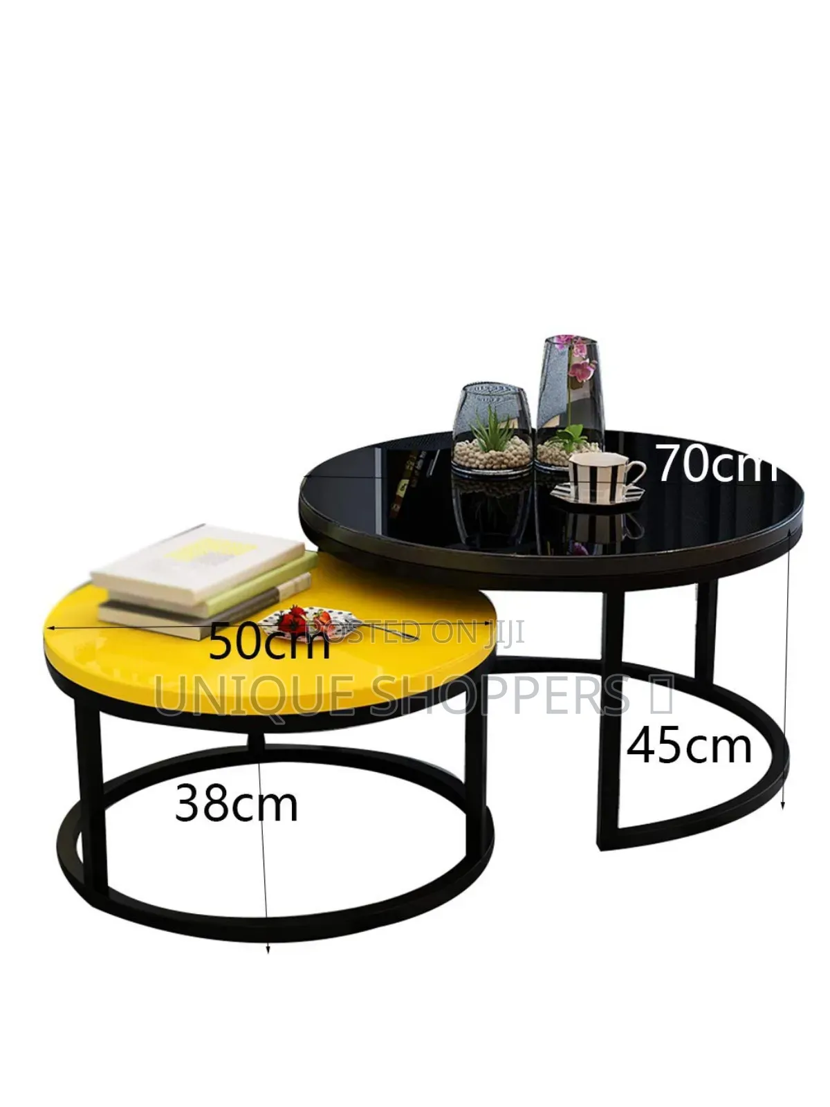 Glass Nesting Stool 2pc Set With Black Stands