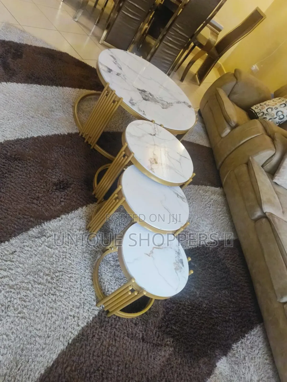 4 in 1 Marble Nesting Tables in Golden Stands