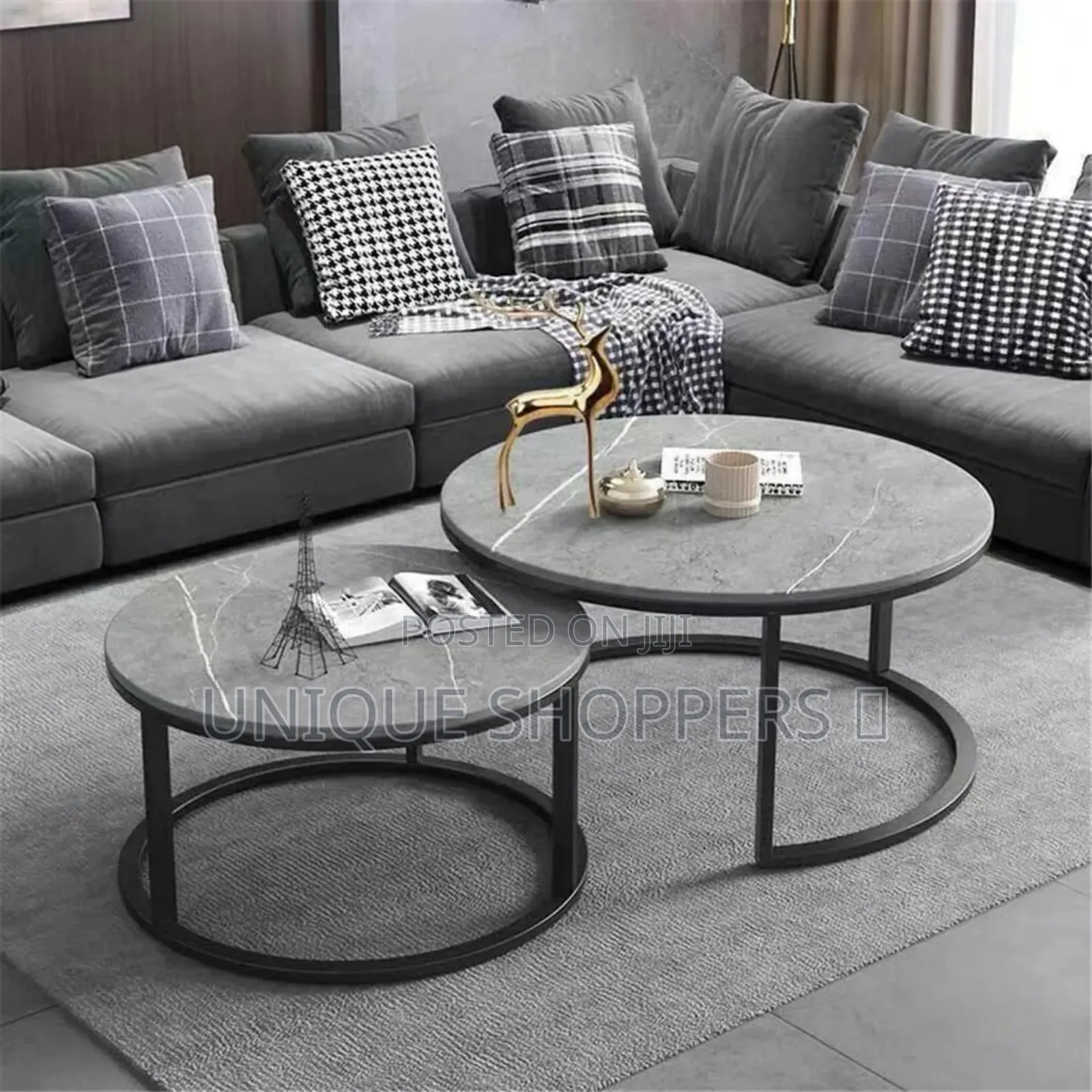 Pure Marble Nesting Stool 2pc Set With Black Stands