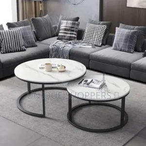 Marble Nesting Stool 2pc Set With Black Stands
