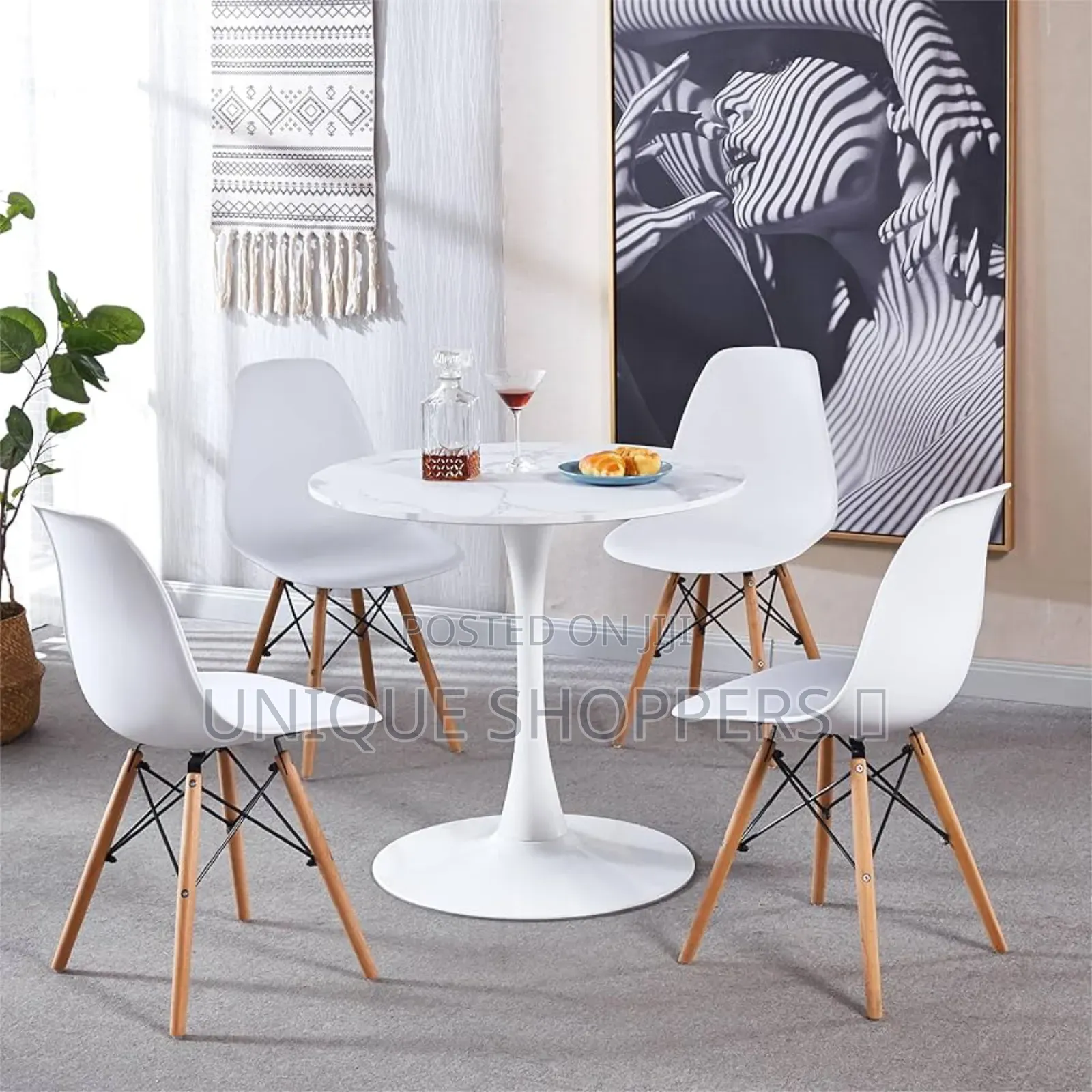 White Wooden Top Round Table With Metallic Base Stand