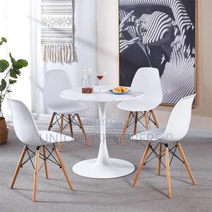 White Wooden Top Round Table With Metallic Base Stand - thumbnail 2