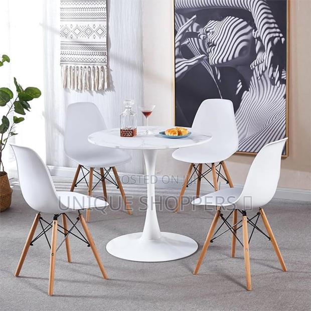 White Wooden Top Round Table With Metallic Base Stand