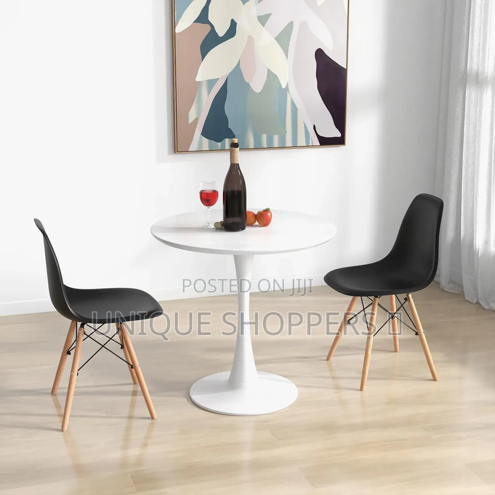 White Wooden Top Round Table With Metallic Base Stand
