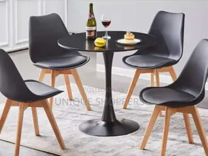Black Wooden Top Round Table With Metallic Base Stand