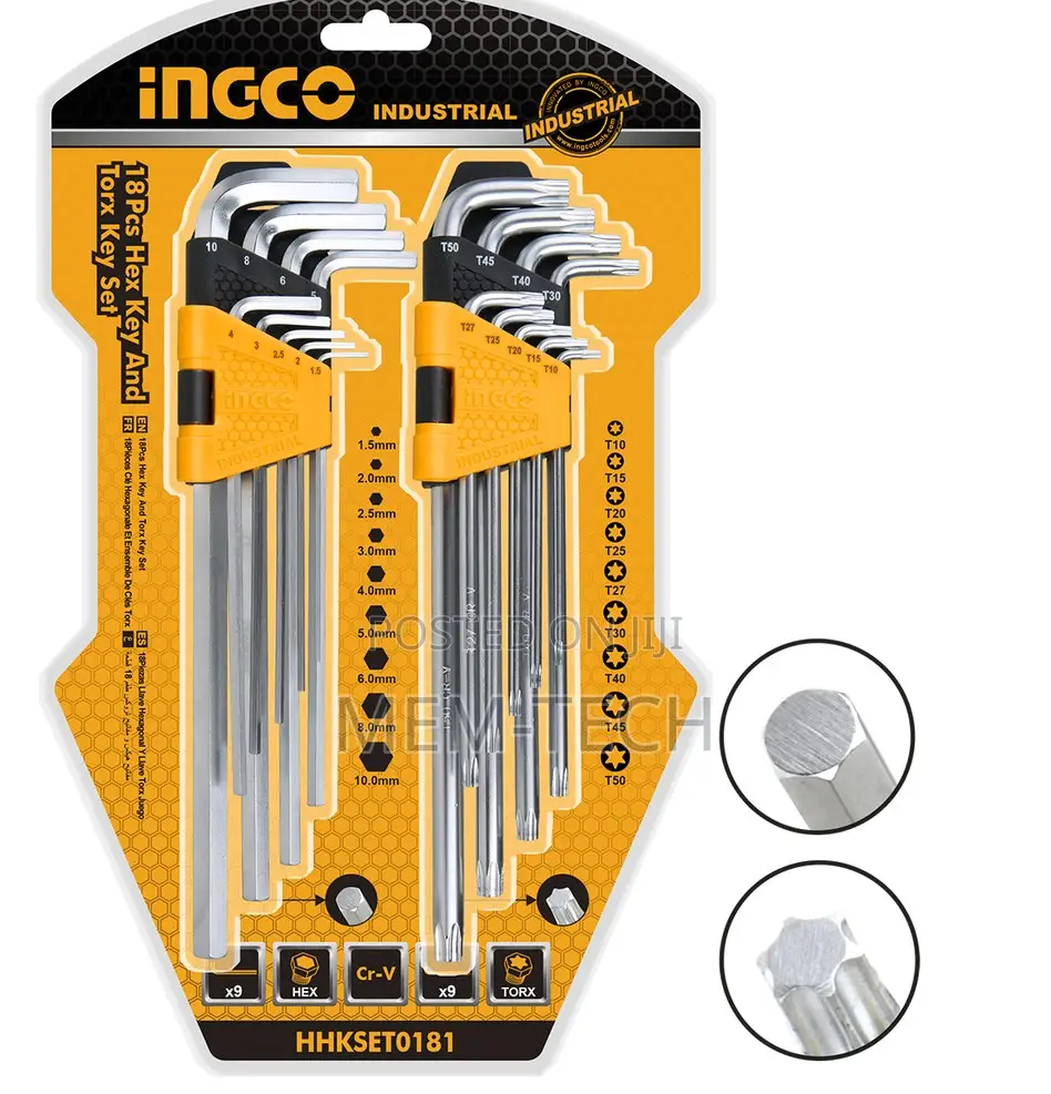 Ingco Hhkset0181 18 PCS Hex Key and Torx Key Set