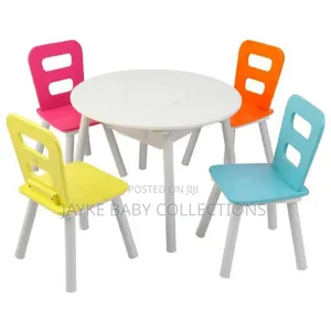 Kids Study Activity Table Set With 4 Colorful Chairs