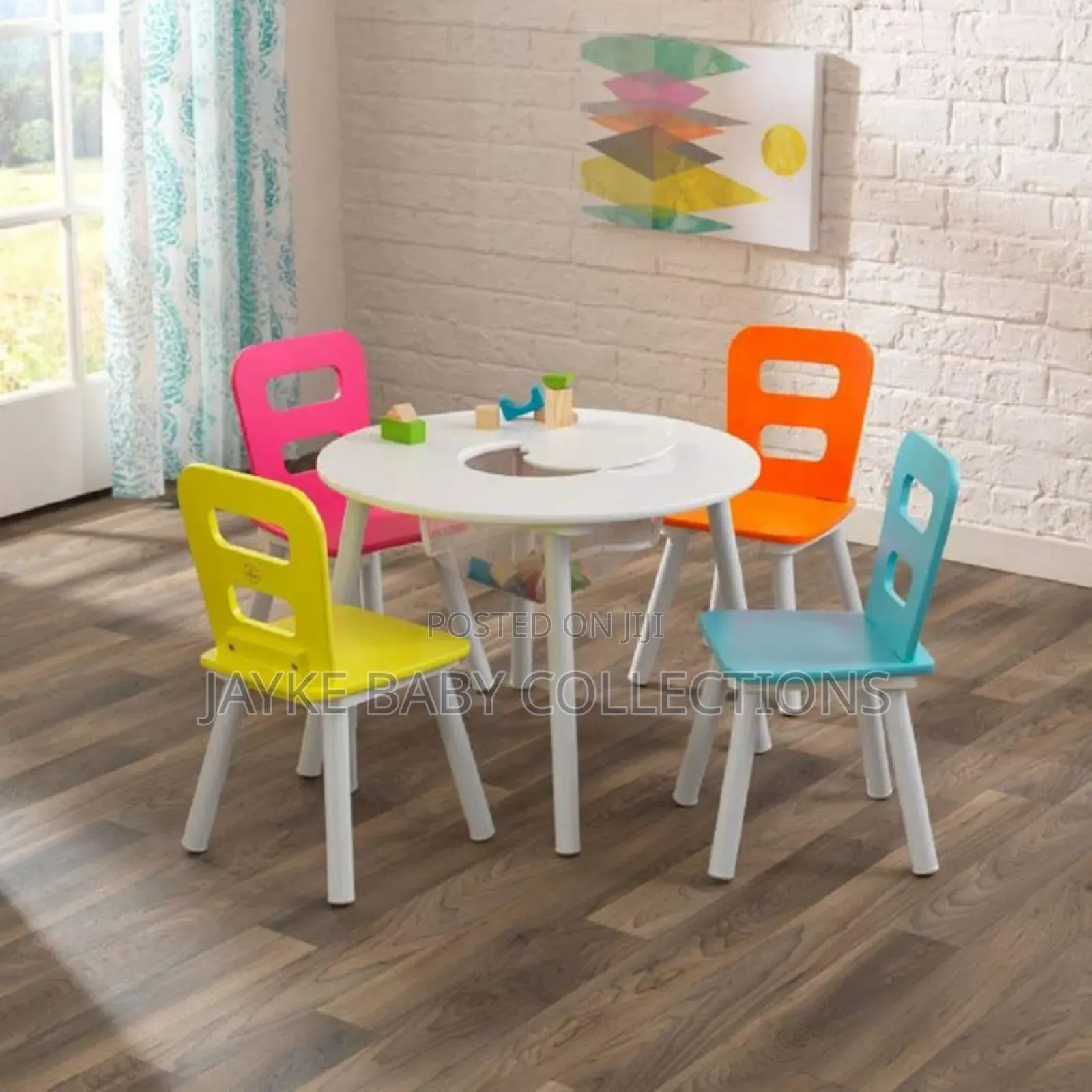 Kids Study Activity Table Set With 4 Colorful Chairs