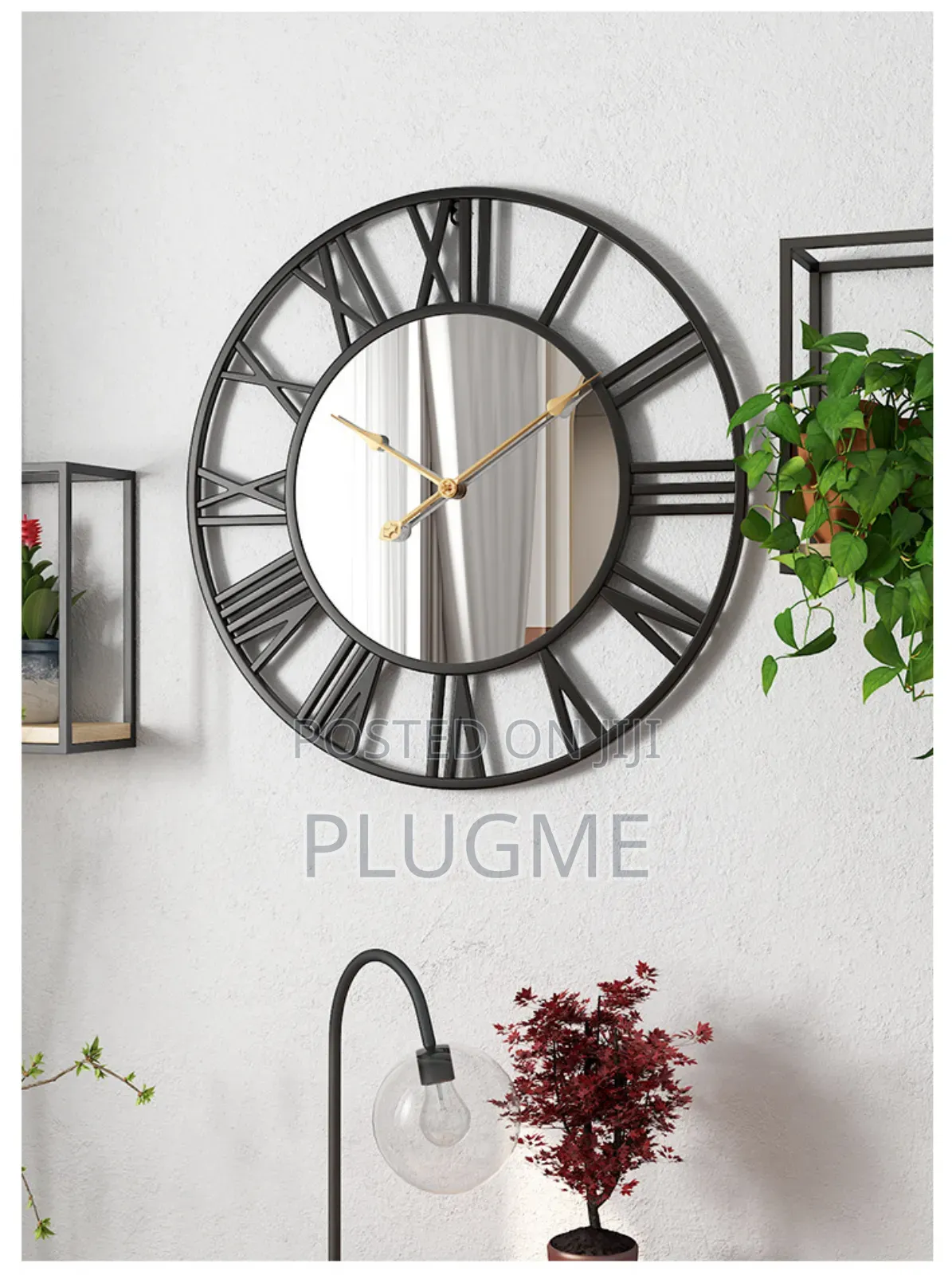 Black Roman Wall Metal Clock With Mirror