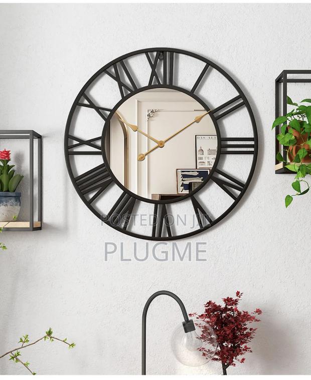 Black Roman Wall Metal Clock With Mirror - thumbnail 3