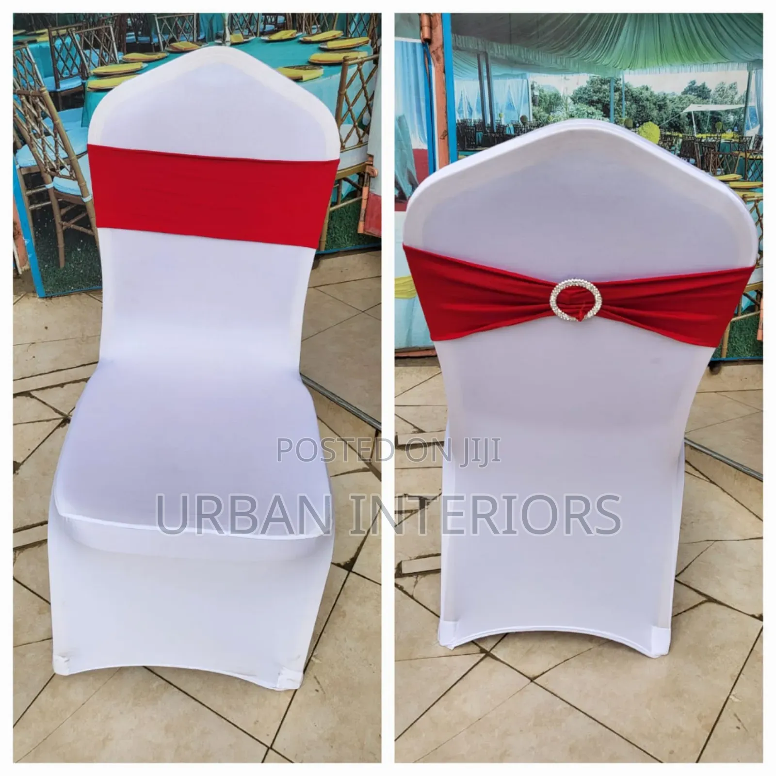 White Chair Covers With Red Tie Backs White Chair Covers