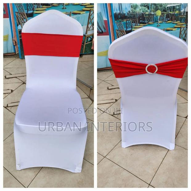 White Chair Covers With Red Tie Backs White Chair Covers - thumbnail 2