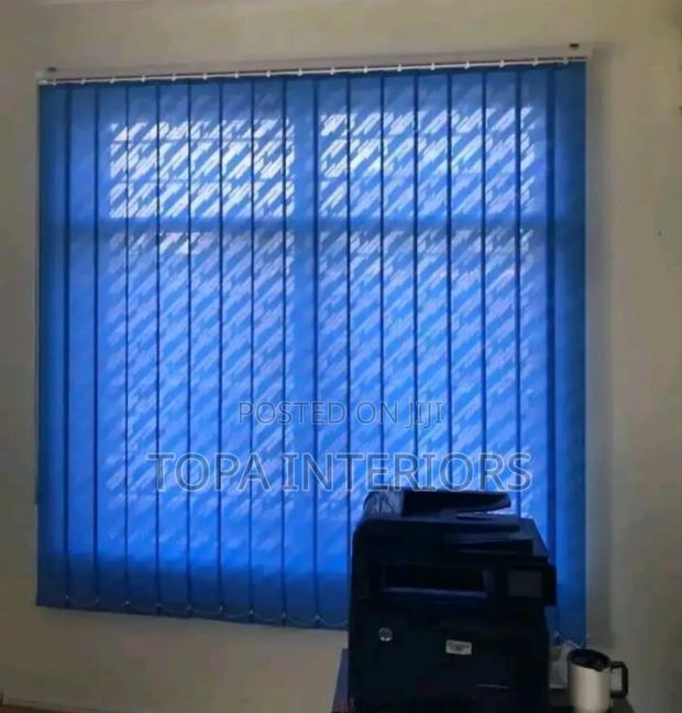 Blue Vertical Office Curtains for Office Privacy and Decor