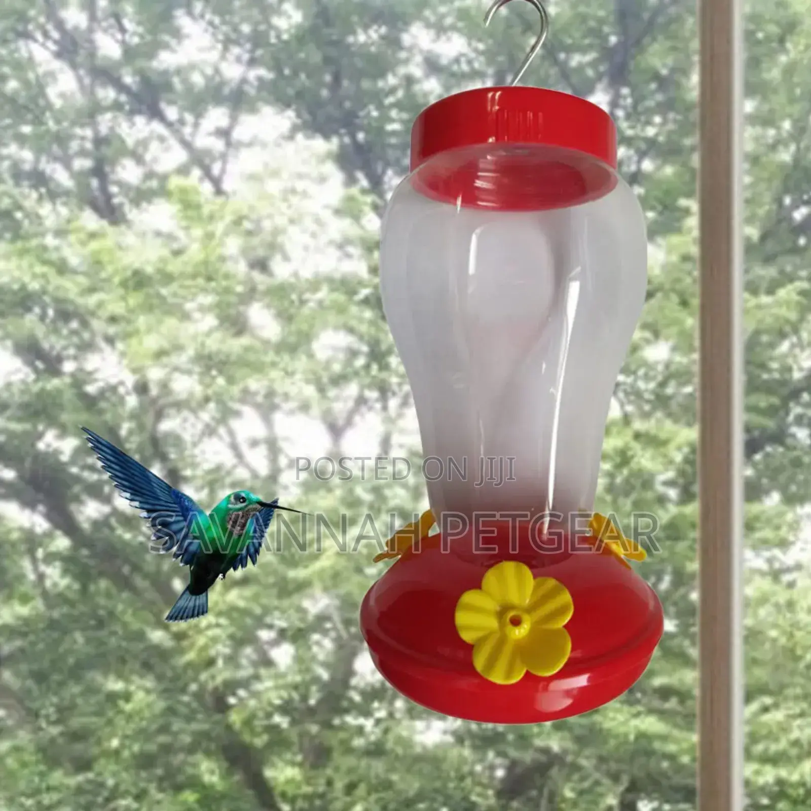 Plastic Humming Bird Feeder Glass 3 Feeding Nectar (Red)