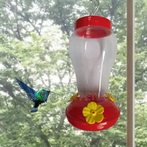 Plastic Humming Bird Feeder Glass 3 Feeding Nectar (Red)