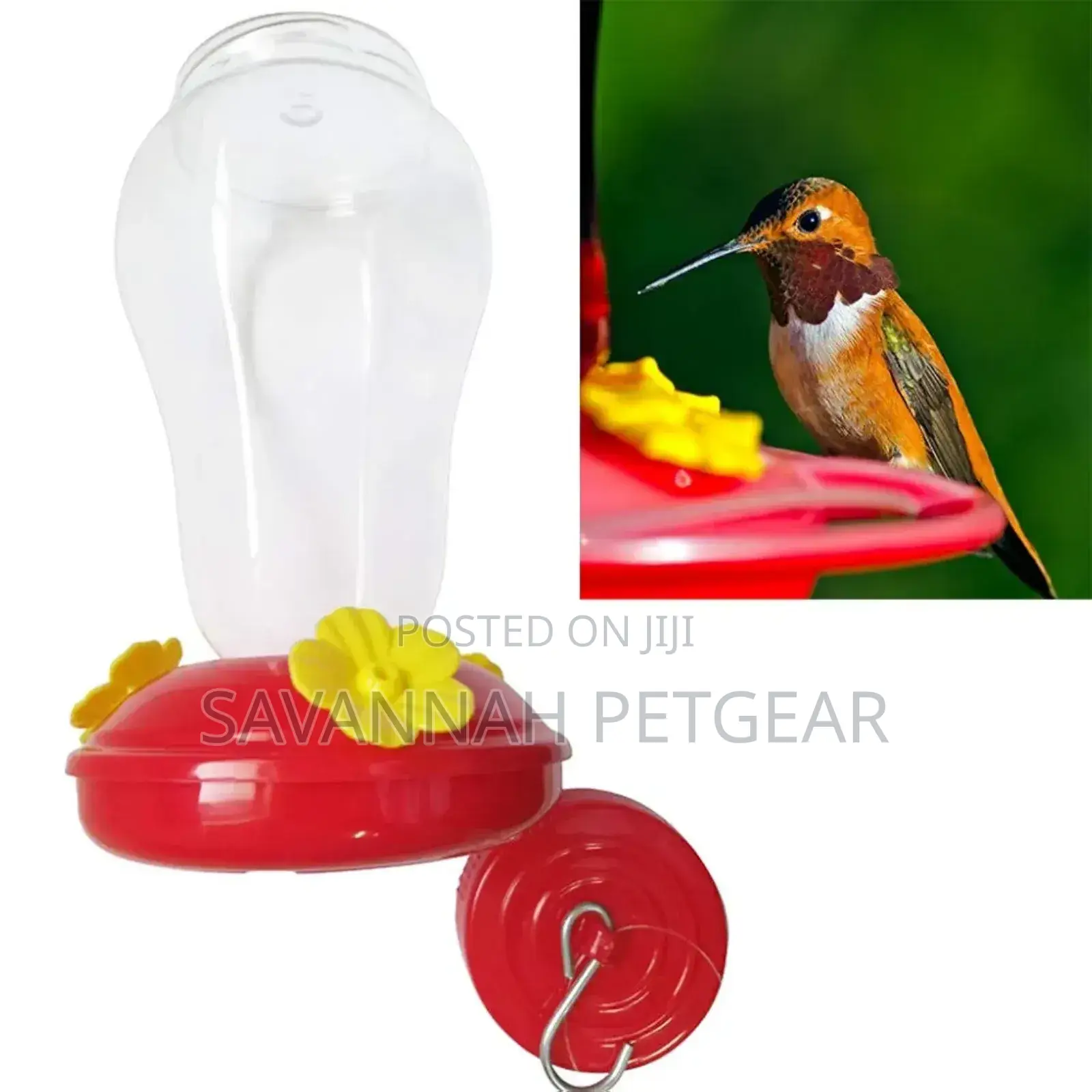Plastic Humming Bird Feeder Glass 3 Feeding Nectar (Red)