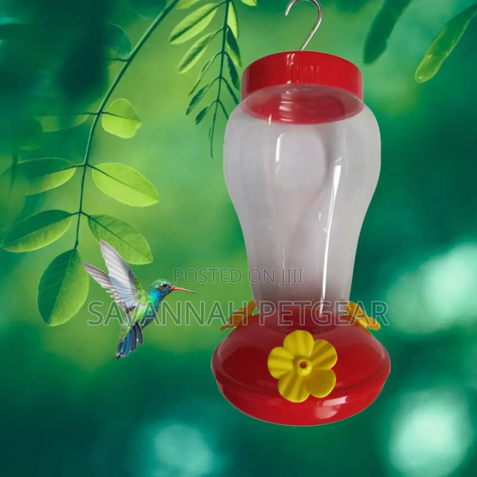 Plastic Humming Bird Feeder Glass 3 Feeding Nectar (Red)
