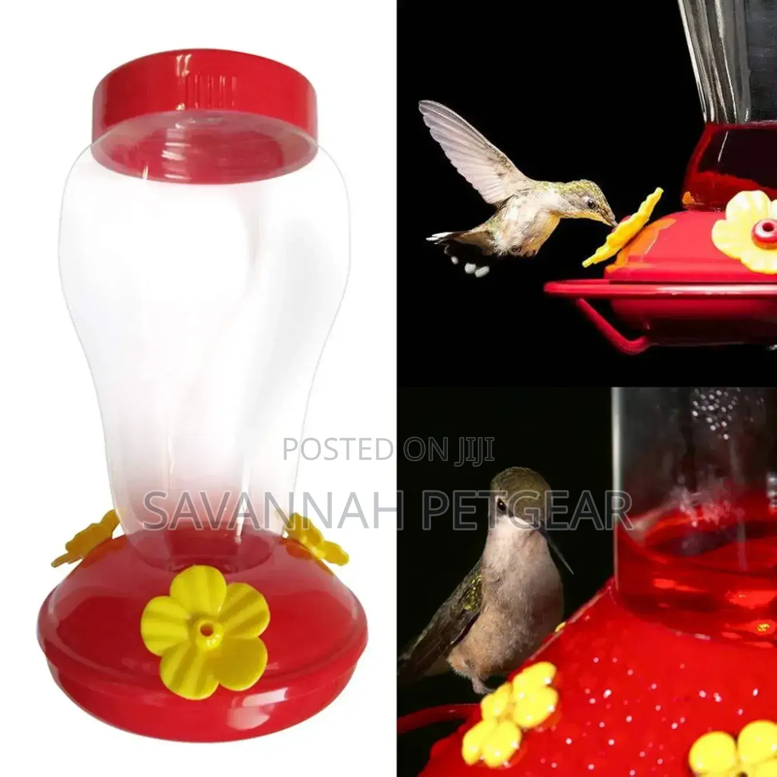 Plastic Humming Bird Feeder Glass 3 Feeding Nectar (Red)