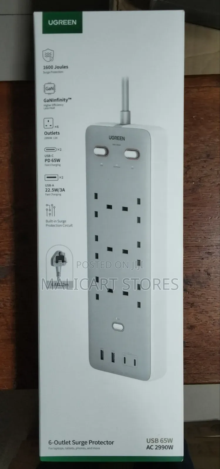 Ugreen Surge Protector Power Strip 6 Ac Outlets 65w 2a2c Uk