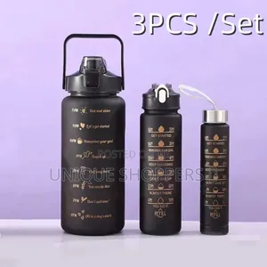 3psc Set Black Themed Motivational Water Bottles