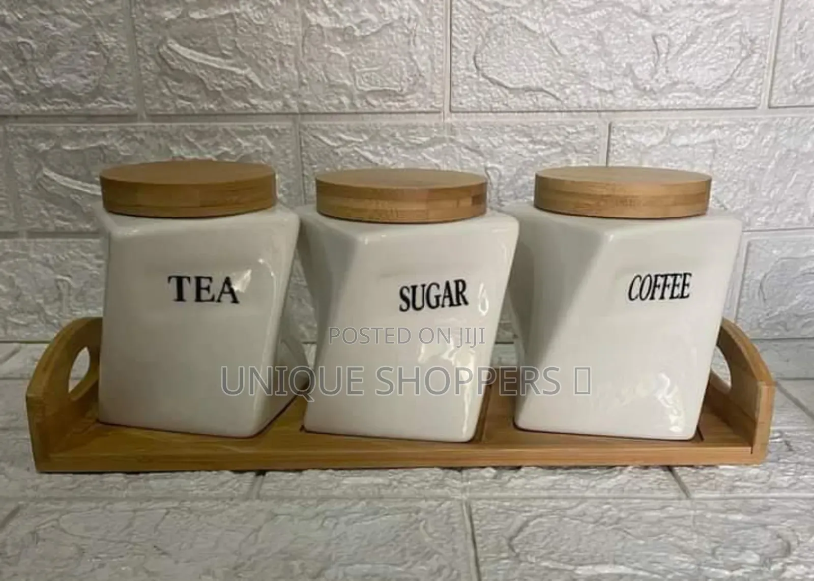 3 PCS Twisted Shape Ceramic Canisters With a Bamboo Base