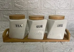 3 PCS Twisted Shape Ceramic Canisters With a Bamboo Base