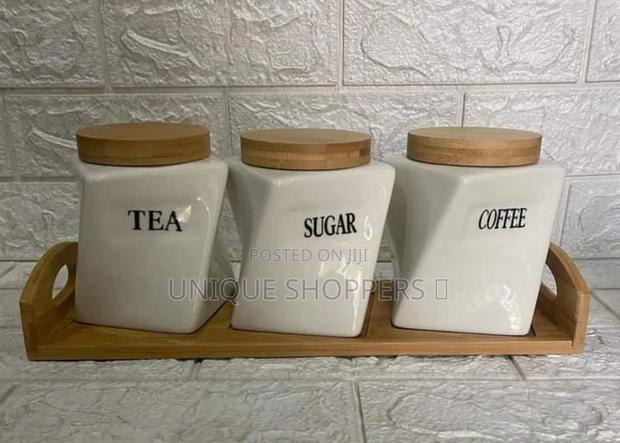3 PCS Twisted Shape Ceramic Canisters With a Bamboo Base