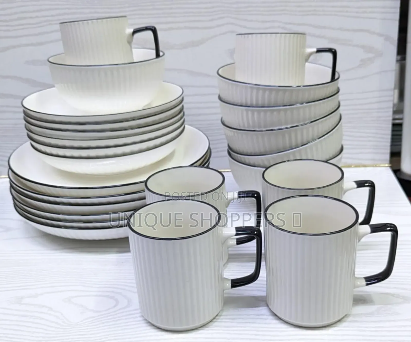 24pcs Ceramic Dinner Set With Black Rim Now Available