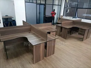 Modern Lshaped 4 Way Workstation America Walnut
