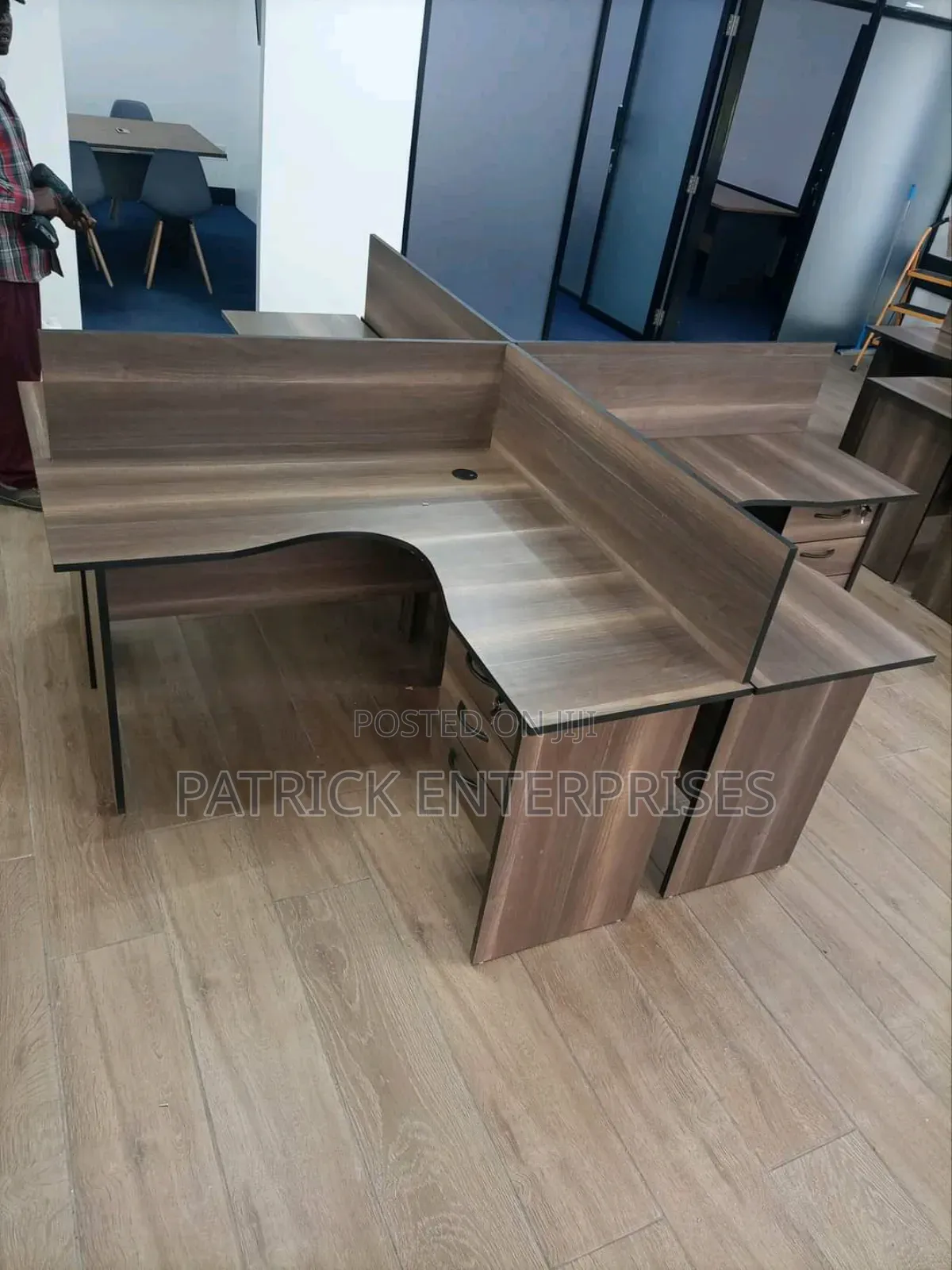 Modern Lshaped 4 Way Workstation America Walnut
