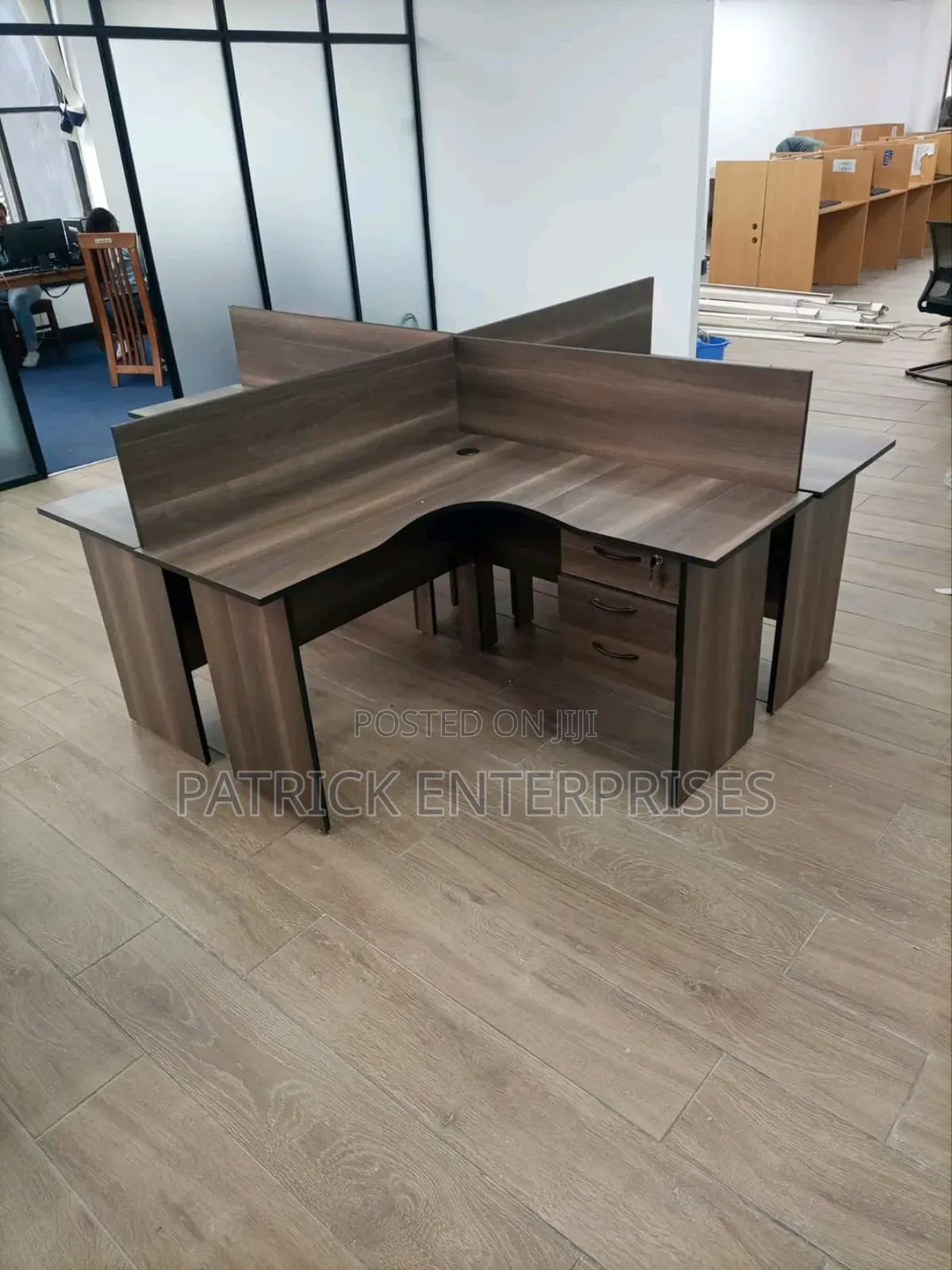 Modern Lshaped 4 Way Workstation America Walnut