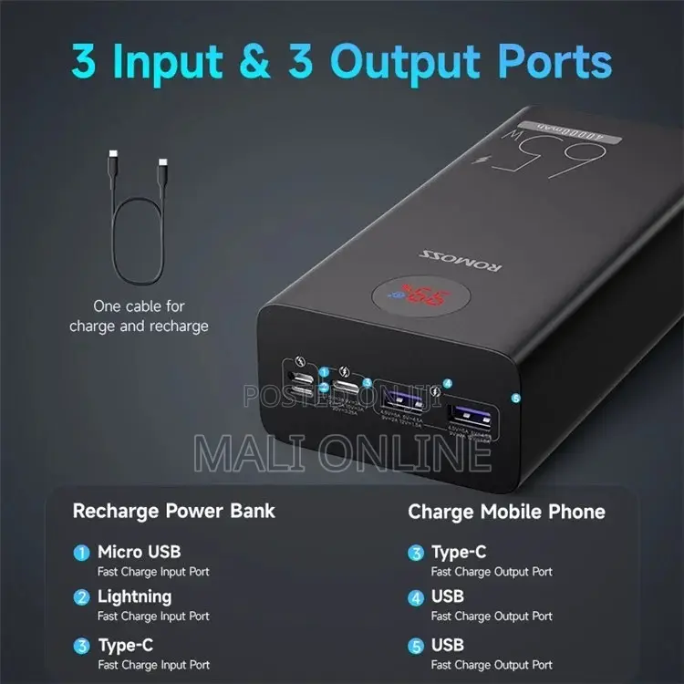 Romoss Pea40s 40000mah 65w Usb-c Power Bank Fast Charging