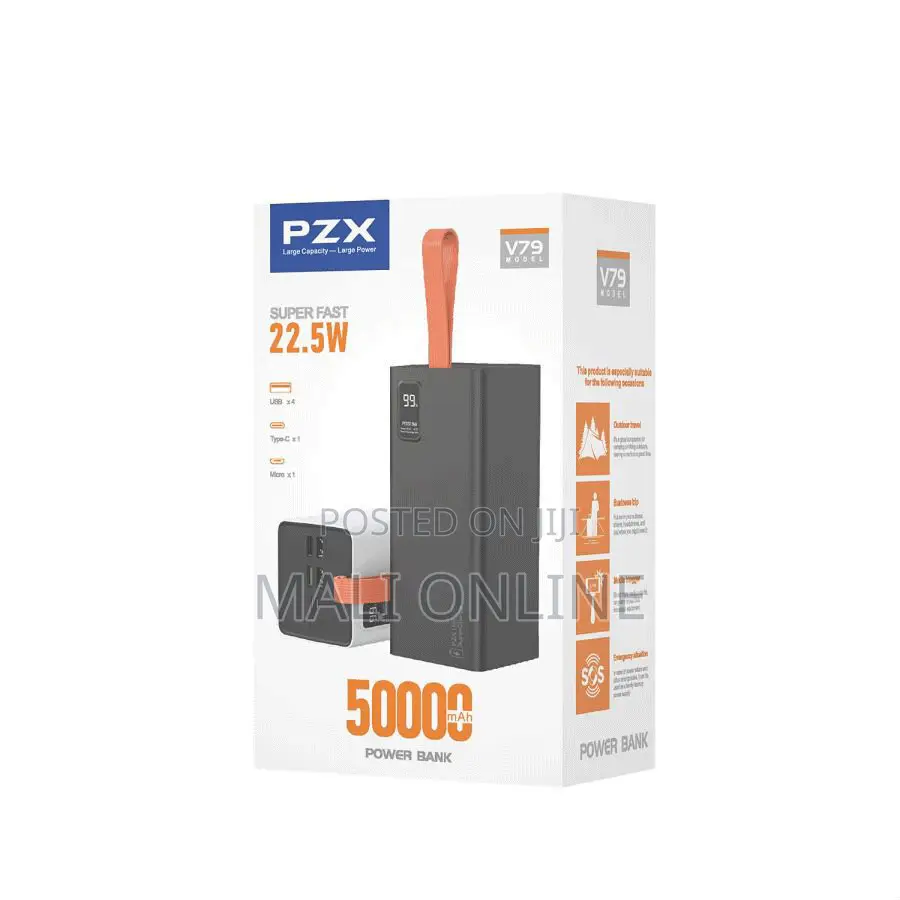 Pzx V79 50000mah Power Bank With 22.5w Fast Charging 4 Usb-a