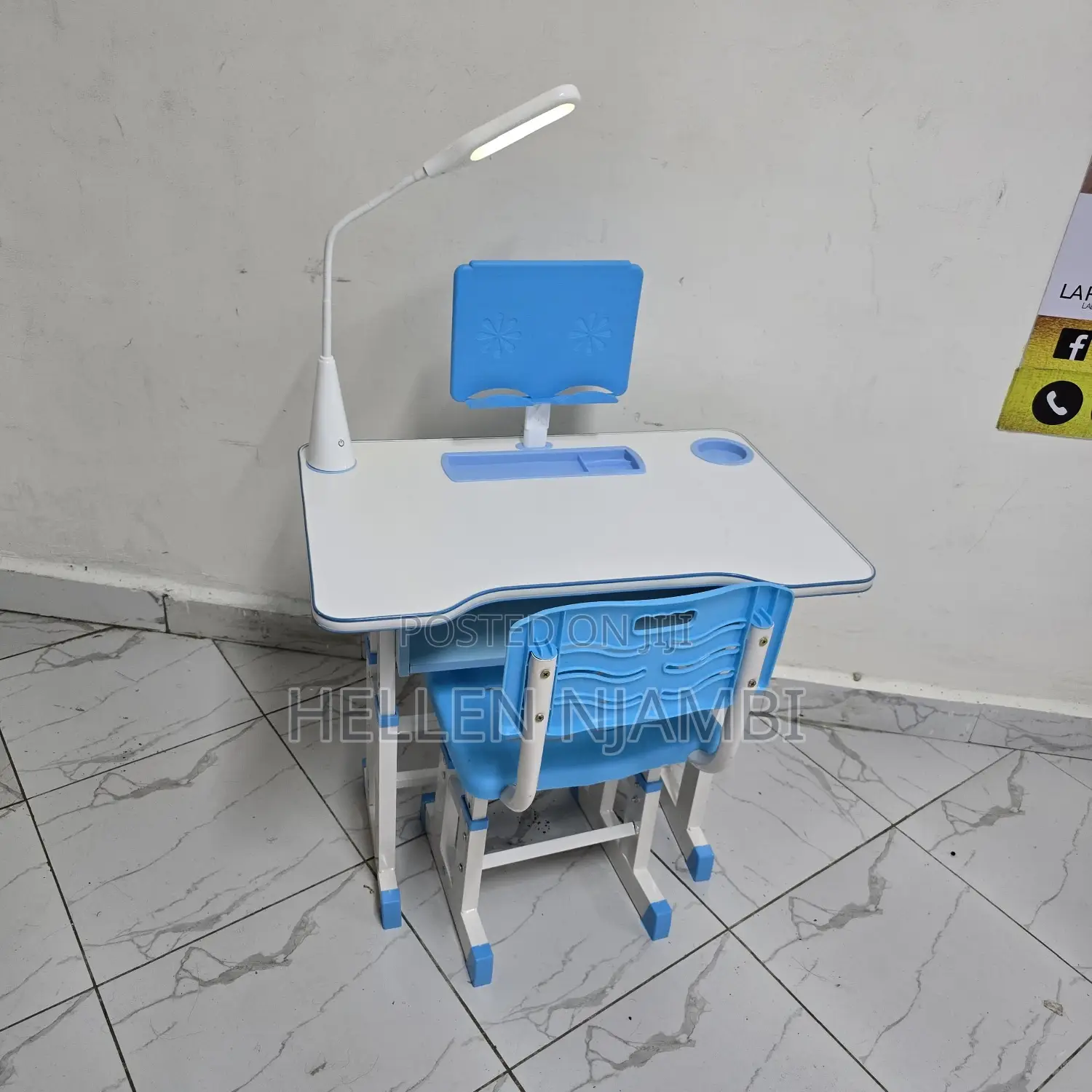 Adjustable Study Table and Chair With Book Holder