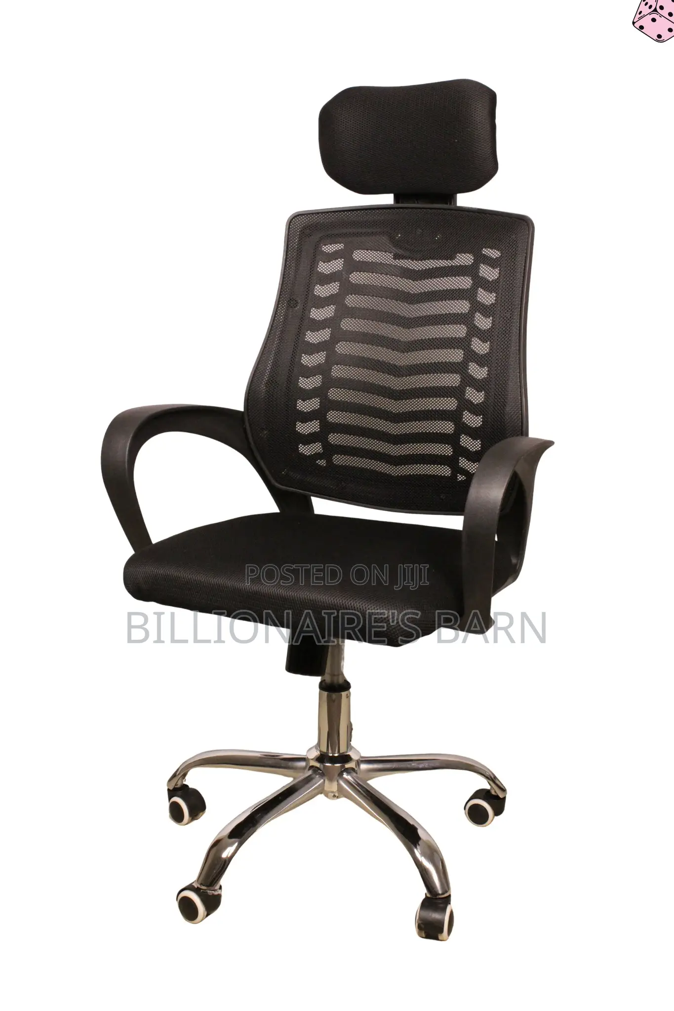 Durable Secretarial Mesh With Headrest and Lumbar Support