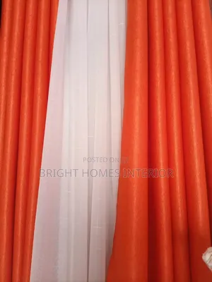 Orange Curtain and Plain White Sheer Available