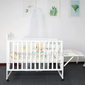 Wooden Baby Cot Bed With Mosquito Net + Side Table