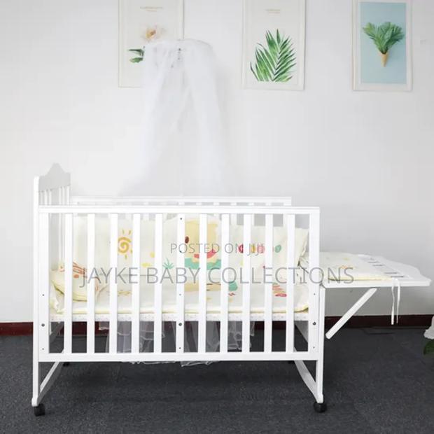 Wooden Baby Cot Bed With Mosquito Net + Side Table - thumbnail 4