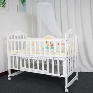 Wooden Baby Cot Bed With Mosquito Net + Side Table