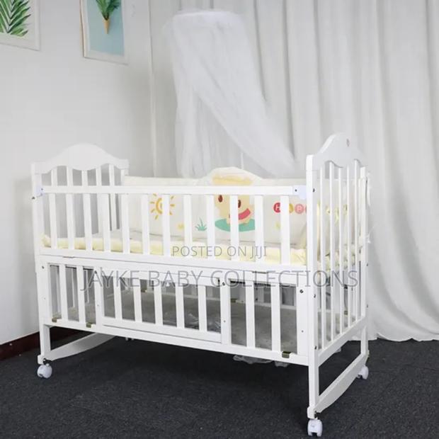 Wooden Baby Cot Bed With Mosquito Net + Side Table - thumbnail 5