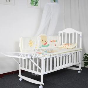Wooden Baby Cot Bed With Mosquito Net + Side Table - thumbnail 2