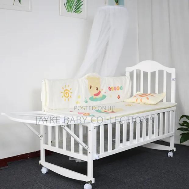 Wooden Baby Cot Bed With Mosquito Net + Side Table - main view