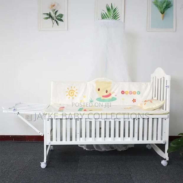 Wooden Baby Cot Bed With Mosquito Net + Side Table - thumbnail 3