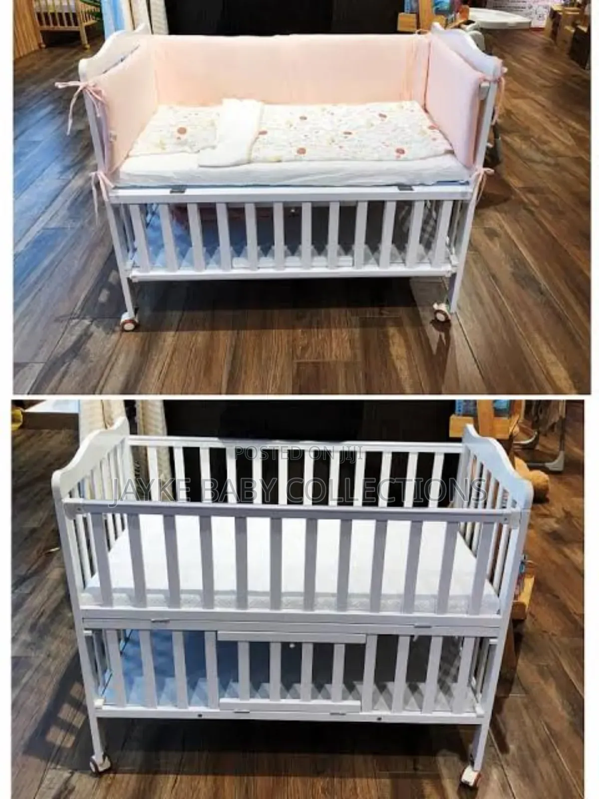 Wooden Baby Cot Bed With Mosquito Net + Side Table